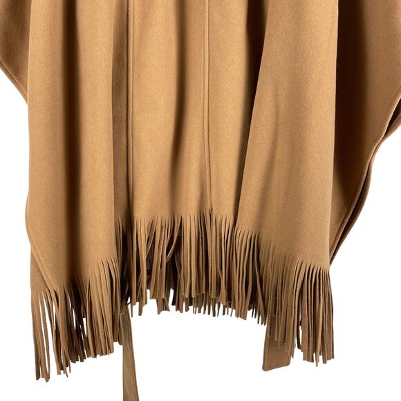 Express Fringe Belted Cape Poncho Coat Butterscotch Camel Size M/L - Picture 11 of 12